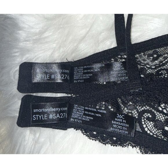 2 Smart & Sexy SA276 Super Push Up Bras Add 2 Cups Lace UW Womens 36C Black - Picture 6 of 6